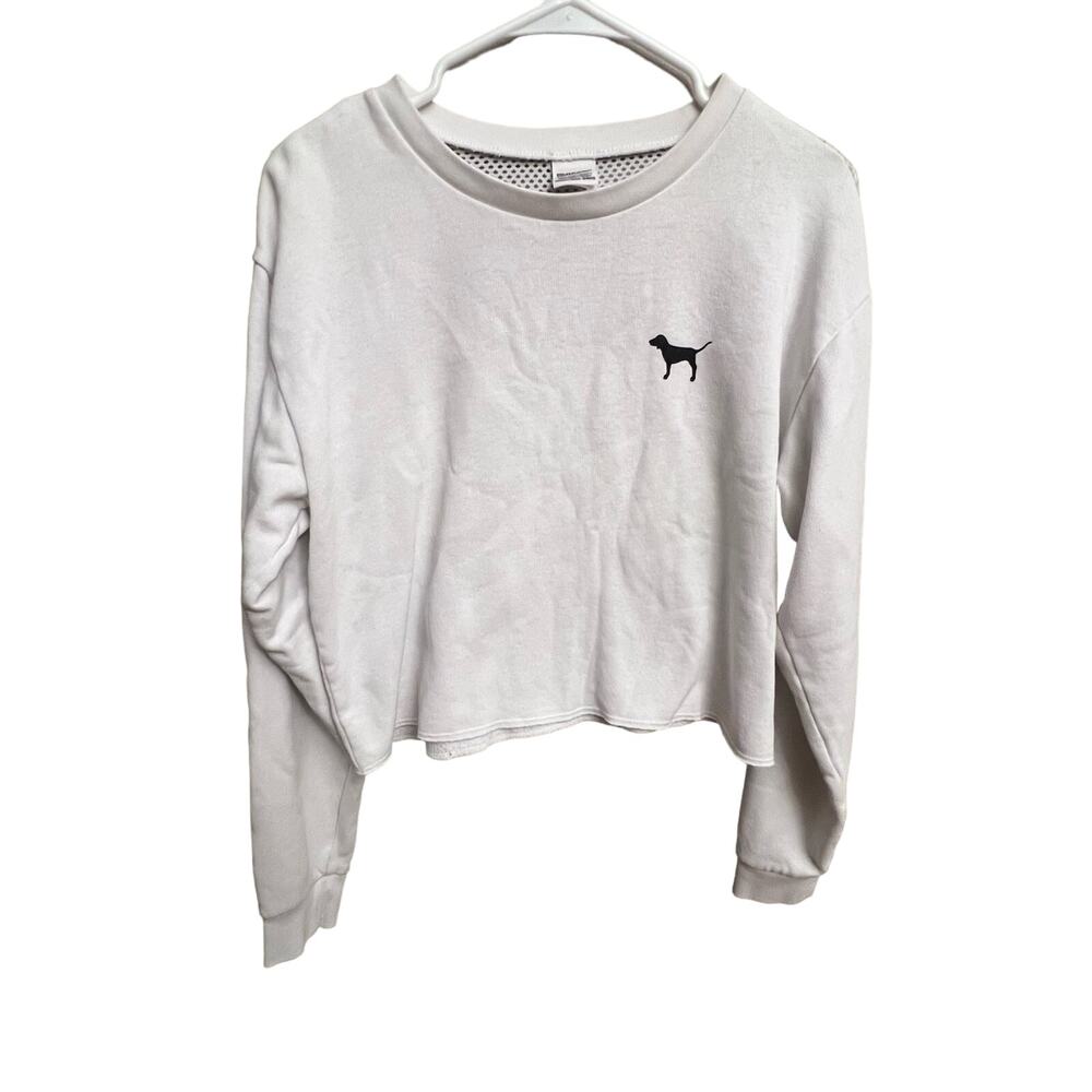VS PINK White Crop Top Logo Lounge Sweater Small Mesh Back Womens Teens